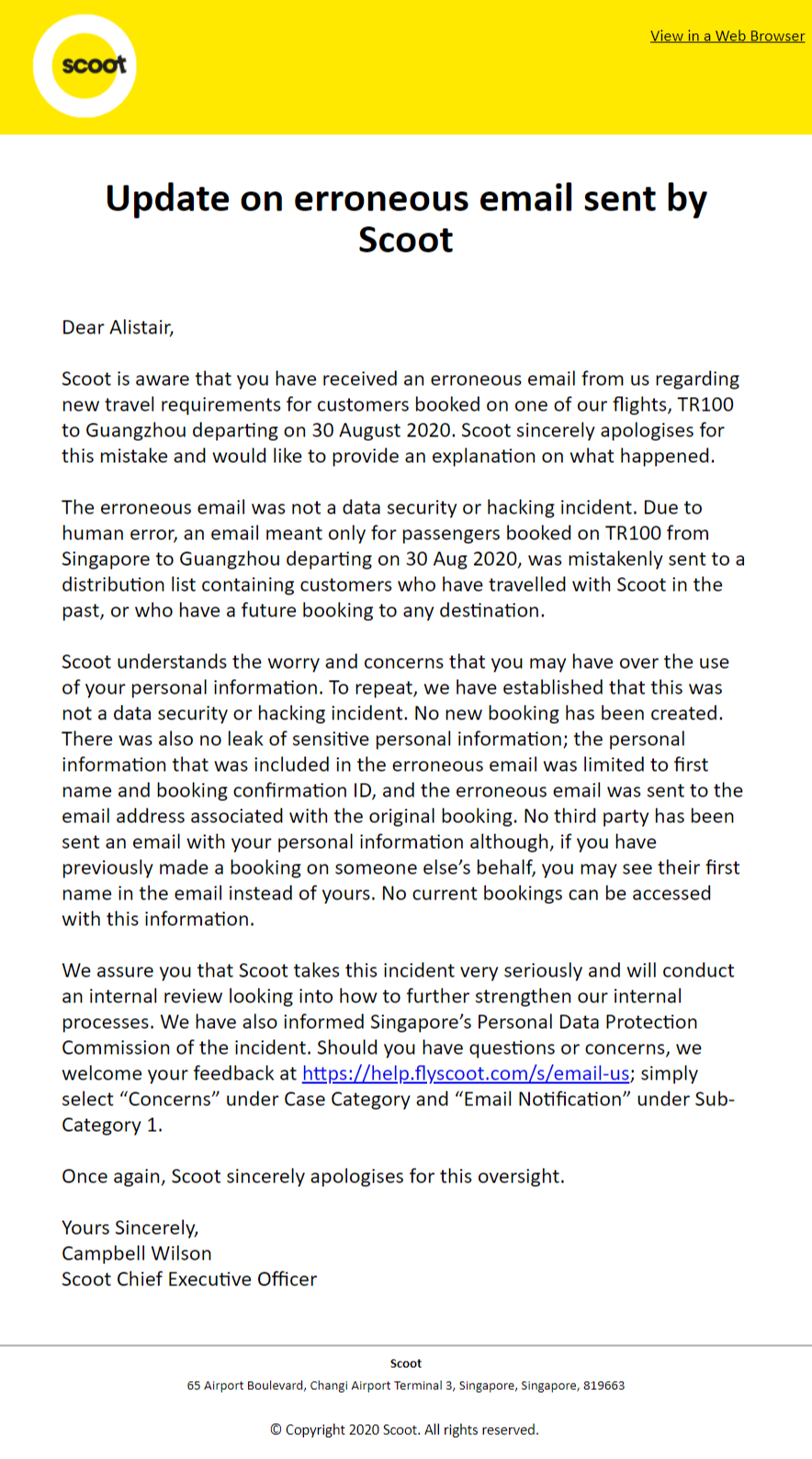 Scoot-apology email