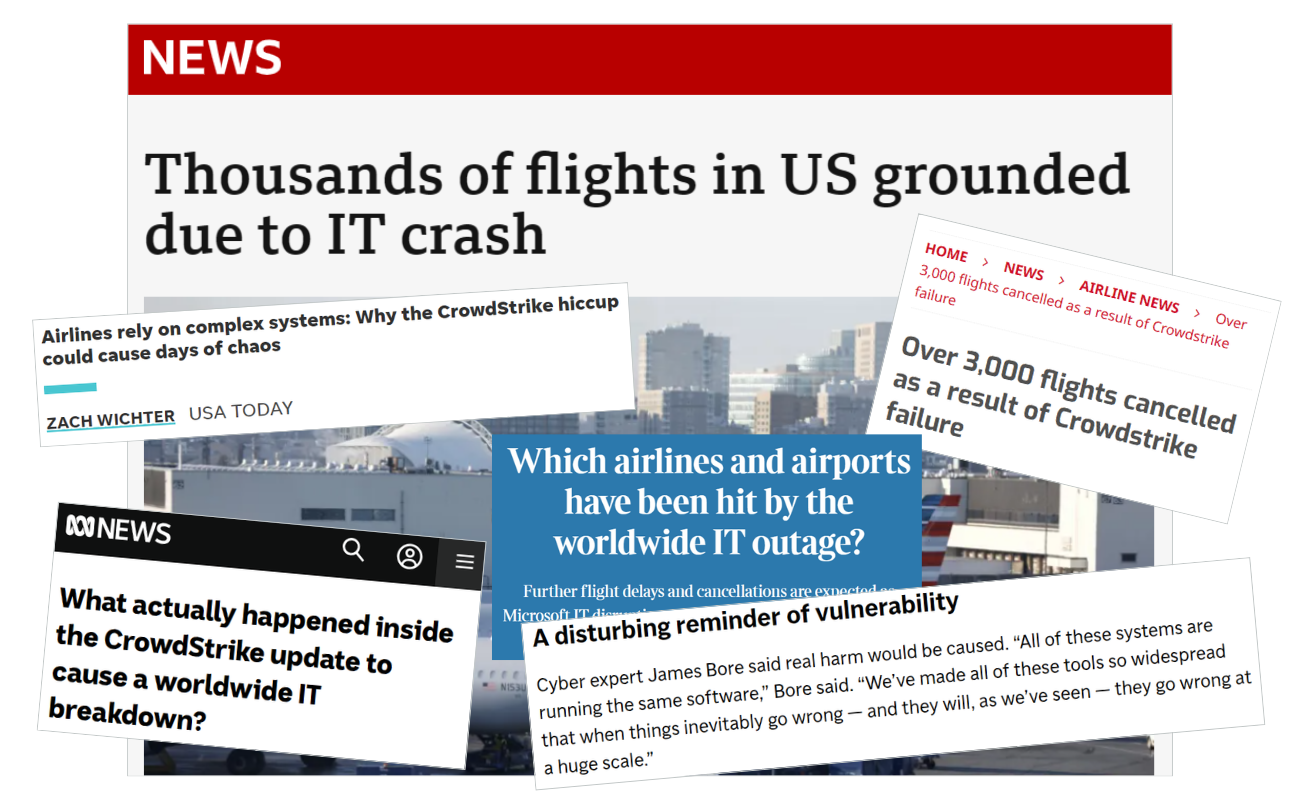 Crowdstrike airline impact headlines