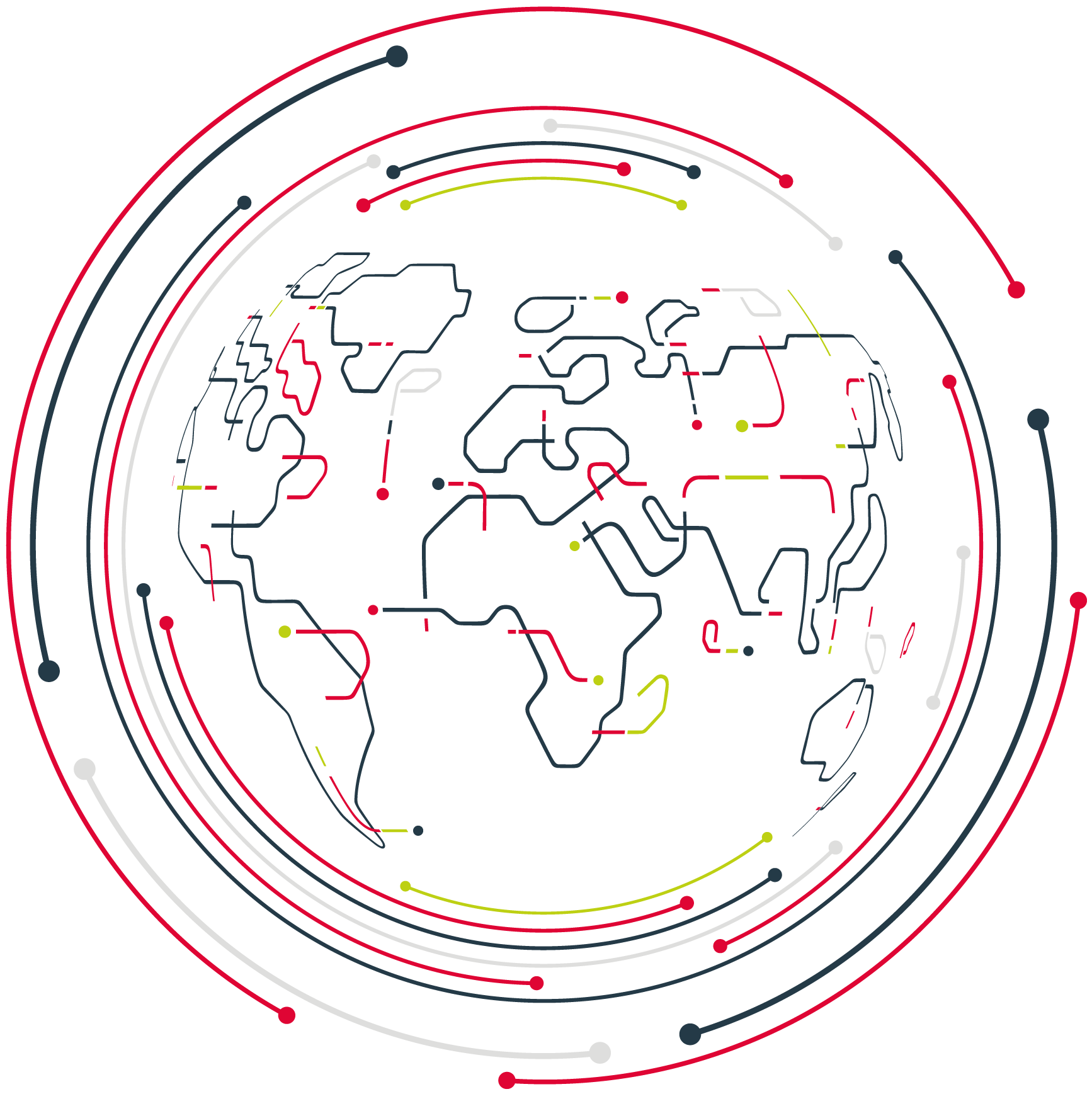 Globe illustration with lines of communication forming world map