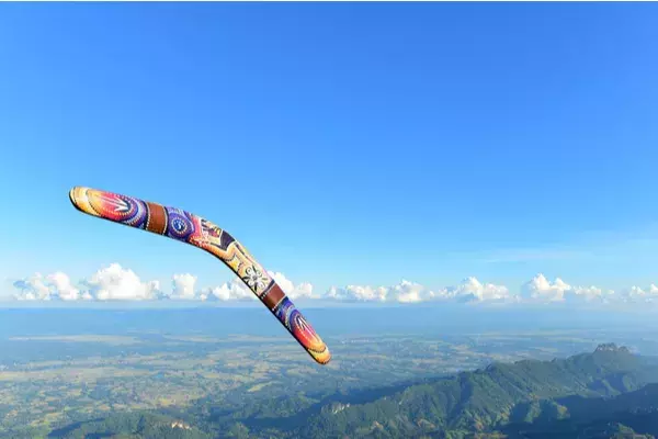 A colourful boomerang in flight