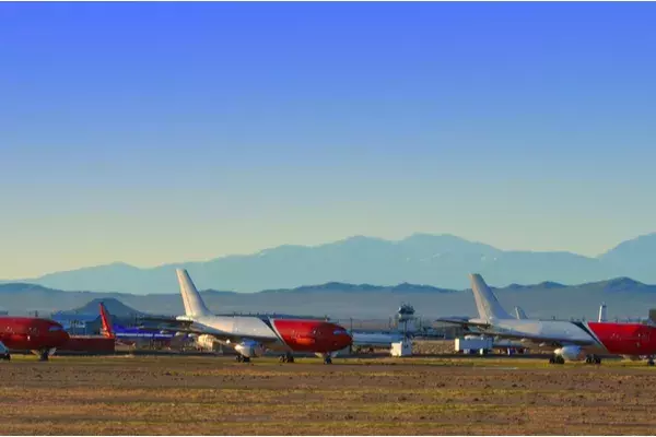 Row of airplanes that have been mothballed