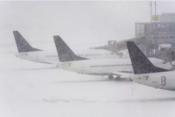 Aircraft tails in blizzard