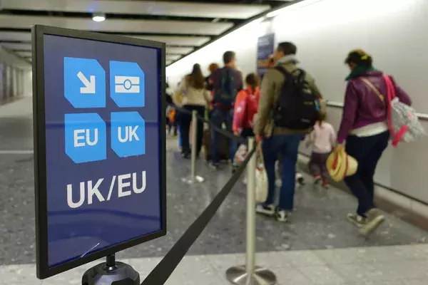 UK/EU sign at passport control in airport