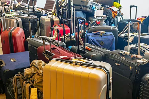 Pile of suitcases during airline disruption