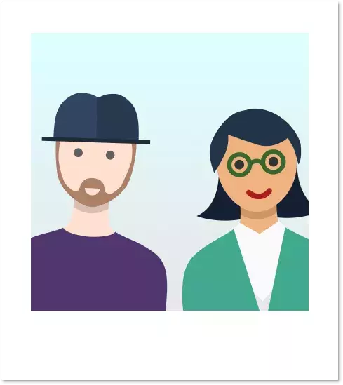 Illustration of polaroid of happy customers
