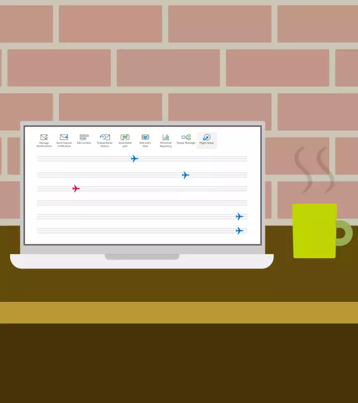 Illustration of 15below dashboard with steaming cup of coffee next to it